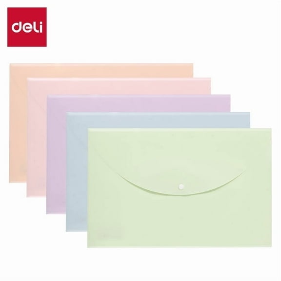 Deli 5 Pcs Color Folder Set, Folder Plastic With Snap Closure, A4 Letter Size, for School Office Supplies