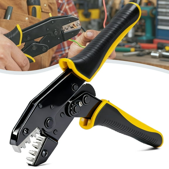 Deli Crimping Tool for Non-Insulated Open Barrel Terminals AWG 20-10 Ratchet Wire Terminal Crimper for Electronic,Racheting Wire Crimping Tools