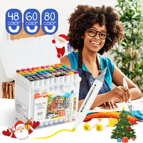 Deli 60 Colors Dual Tip Permanent Markers, Art Alcohol Markers Set Art Supplies with Storage Box