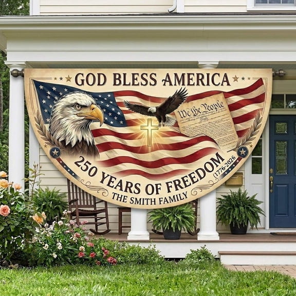 Deli 7-10 days Personalized America 250th Anniversary Bunting Banner, Custom Patriotic USA Porch Decor, 1776–2026 Celebration Sign