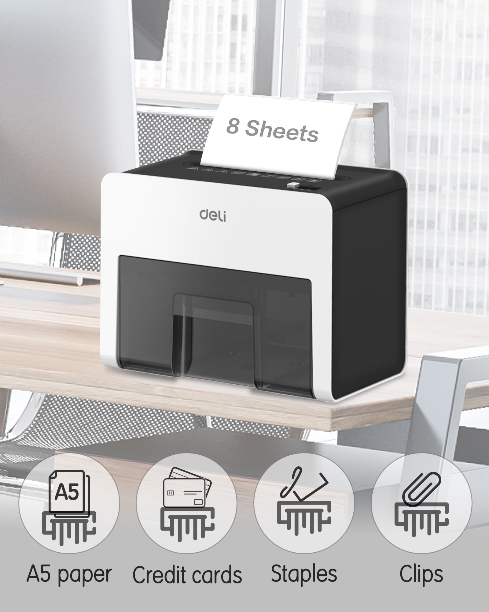 Deli 8-Sheet Paper Shredder Home Office Use Shredd