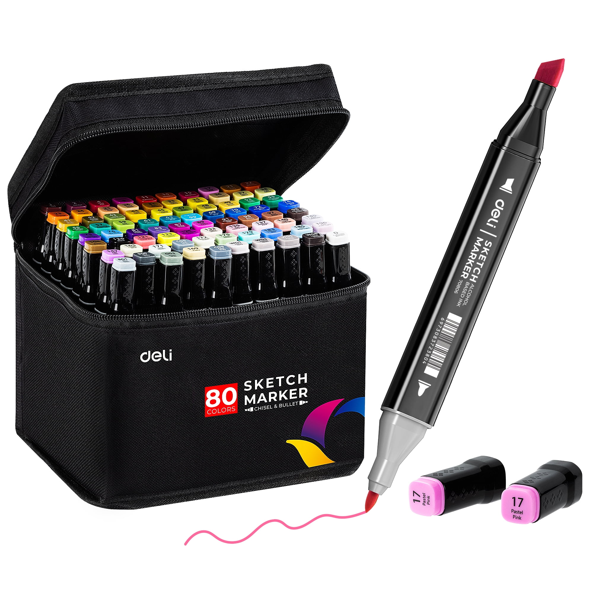 Deli Art Markers Set, 40 Colors Dual Tips Coloring Marker Pens Highlighters  