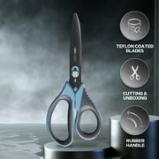 deli All Purpose Scissors with Razor Teflon CoatedBlade and Soft Grip Handles, Dual-Mode Functionality, Gray and Blue