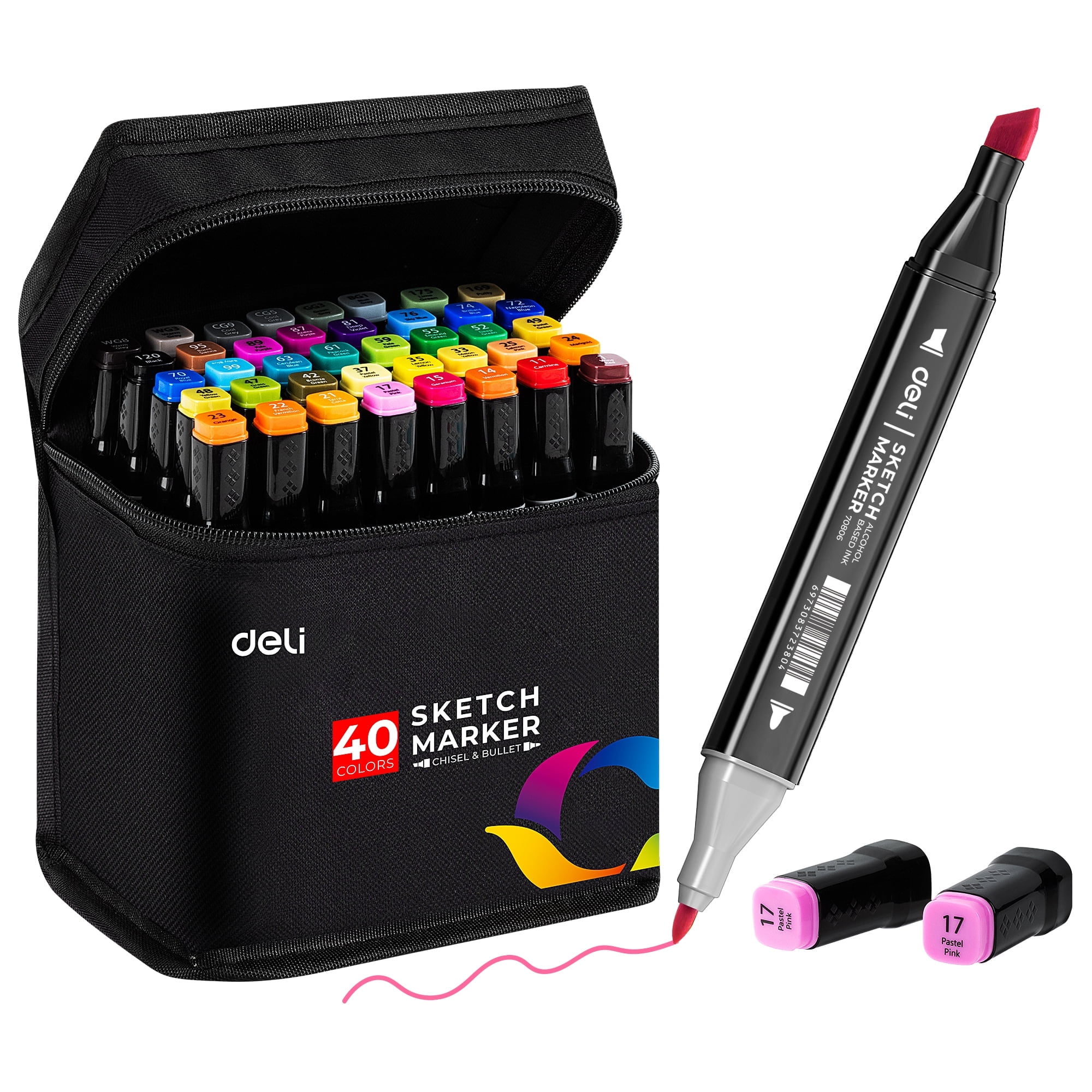 Deli Art Markers Set, 40 Colors Dual Tips, Assorted School Coloring Marker Pens Highlighters
