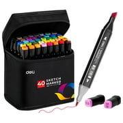 Deli Art Markers Set, 40 Colors Dual Tips Coloring Marker Pens Highlighters