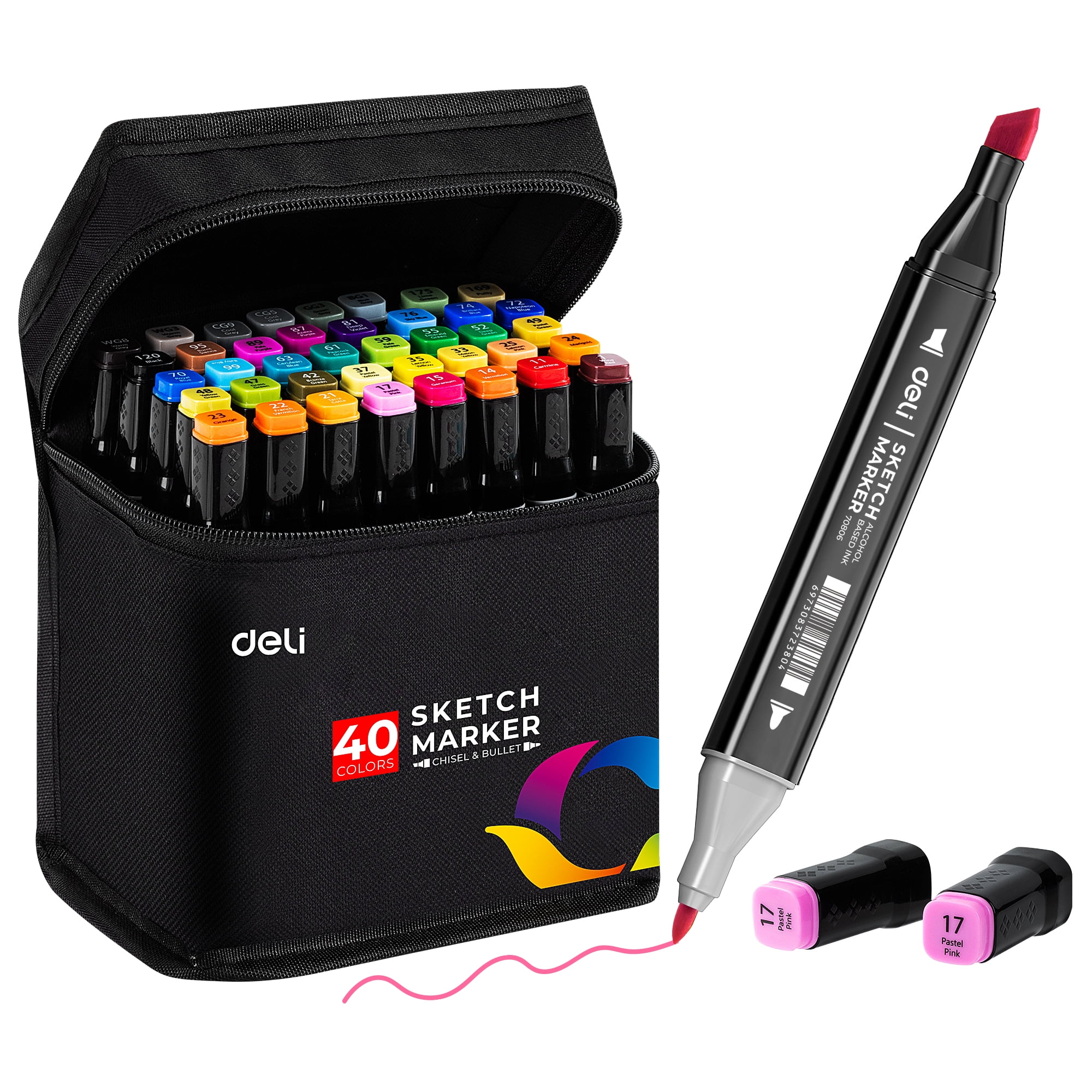 Deli Art Markers Set, 60 Colors Dual Tips Coloring Marker Pens Highlighters