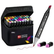 Deli Art Markers Set, 60 Colors Dual Tips Coloring Marker Pens Highlighters