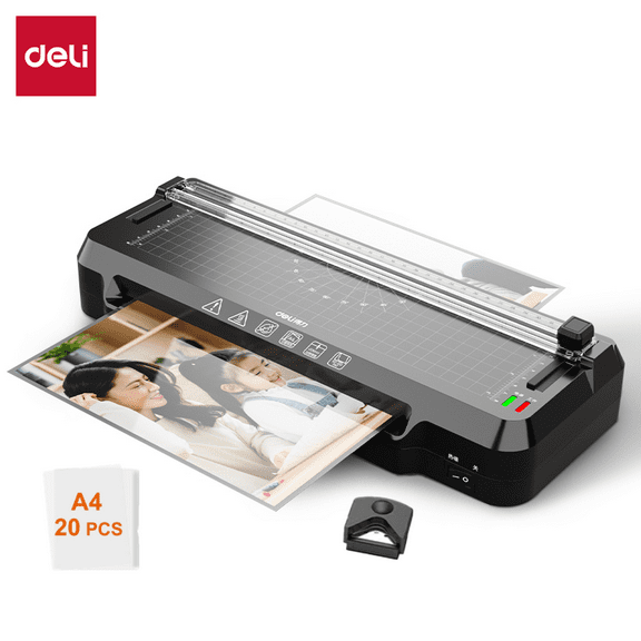 Deli Black Laminator,A4 plastic sealing Machine For Home Office School Business Use With 20PCS Laminating Pouches