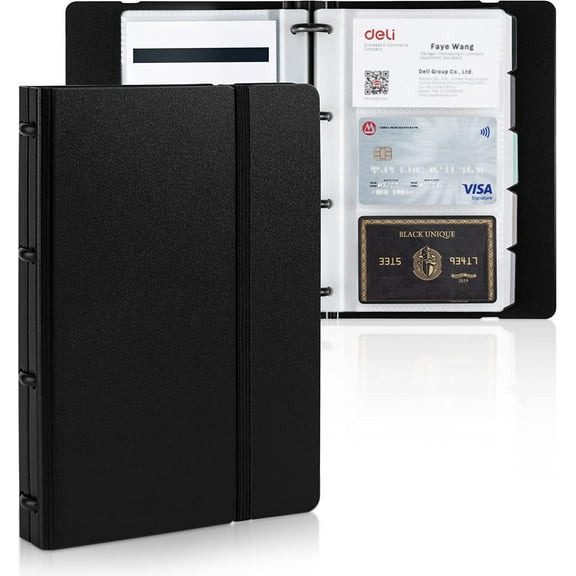 Deli Business Card Book Holder, Business Card Organizer, Name Card Book Holder, Portable Office Business Card Holder, Hold 180 Cards, Black