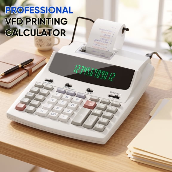 Vusign Printing Calculator, 12-Digit Fluorescent Display,Thermal Printing Desktop Office Financial Calculator for Business Accounting,AC,2.0 LPS
