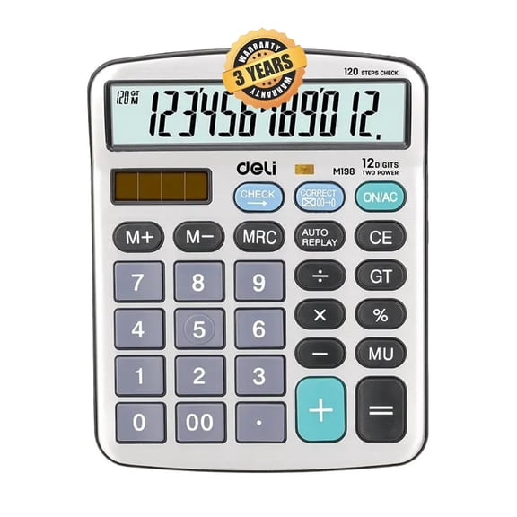 Deli Cm19811 12-digit Display Steps Check And Correct Metal Desktop Calculator | 3 Years Warranty, Offering Long-term Use | - Silver