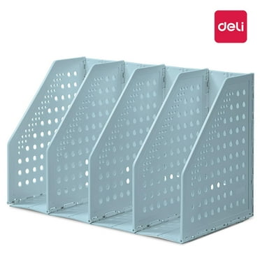Deli Collapsible Magazine File Holder 4 Vertical Compartment Binder Holder, Light Blue
