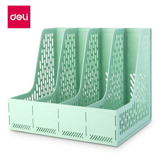 Deli Collapsible Magazine File Holder 4 Vertical Compartment Binder Holder, Light Green