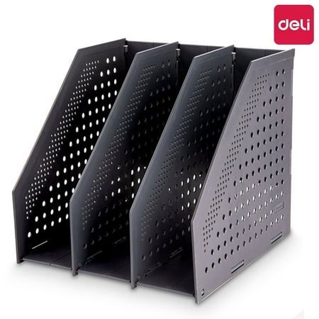 Deli Collapsible Magazine File Holder Magazine Rack Desk Organizer,3 Vertical Compartments,Black