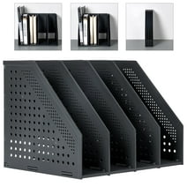 Deli Collapsible Magazine File Holder Magazine Rack Desk Organizer, 4 Vertical Compartments, Black