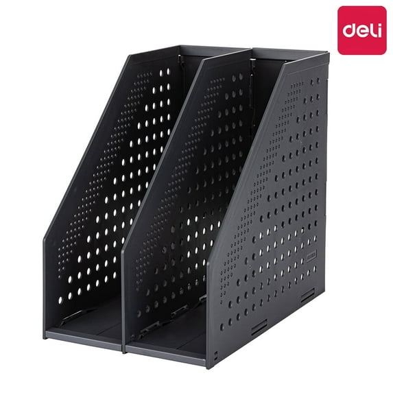 Deli Collapsible Magazine File Holder Magazine Rack Desk Organizer Binder Holder,2 Vertical Compartments,Dark Gray