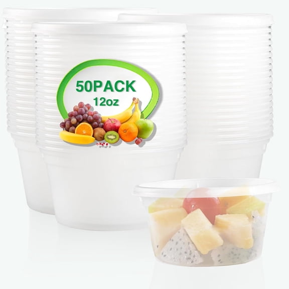 Deli  Containers with  12 oz-50 Pack Meal Prep Containers  Storage Containers with  Stackable, Leakproof, , Microwave Dishwasher Freezer Safe for Takeout Meal