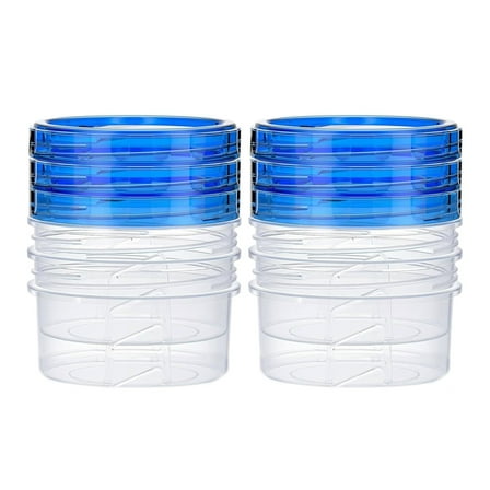 Deli Containers Clear bottom With Blue Top Twist on Lids Reusable, Food Storage Containers with Twist Top Lids, Stackable, Food Storage Freezer Container (6, 16 Ounces)