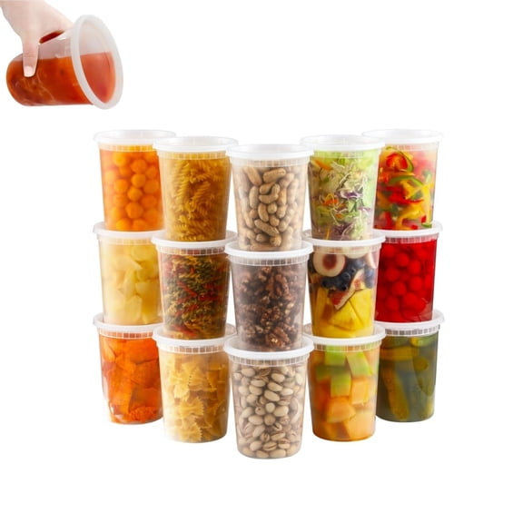 Deli Containers with Lid,32 oz Stackable Plastic Deli Containers with Lids,QZS Soup, Meal Prep Boxes,Leakproof Bowls for Home and Commercial Use,12Pcs