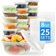 Deli Containers with Lids 25 Sets 8 oz Plastic Containers with Lids | Plastic Soup Cups for To Go, Meal Prep, Food Storage | BPA Free & Disposable | Microwave, Dishwasher, Freezer Safe