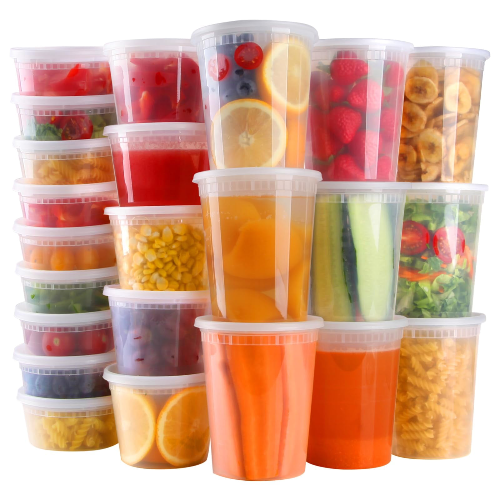 Plastic Food Storage Containers With Lids - 8, 16, 32 Oz Sizes - BPA Free, Set Of 24