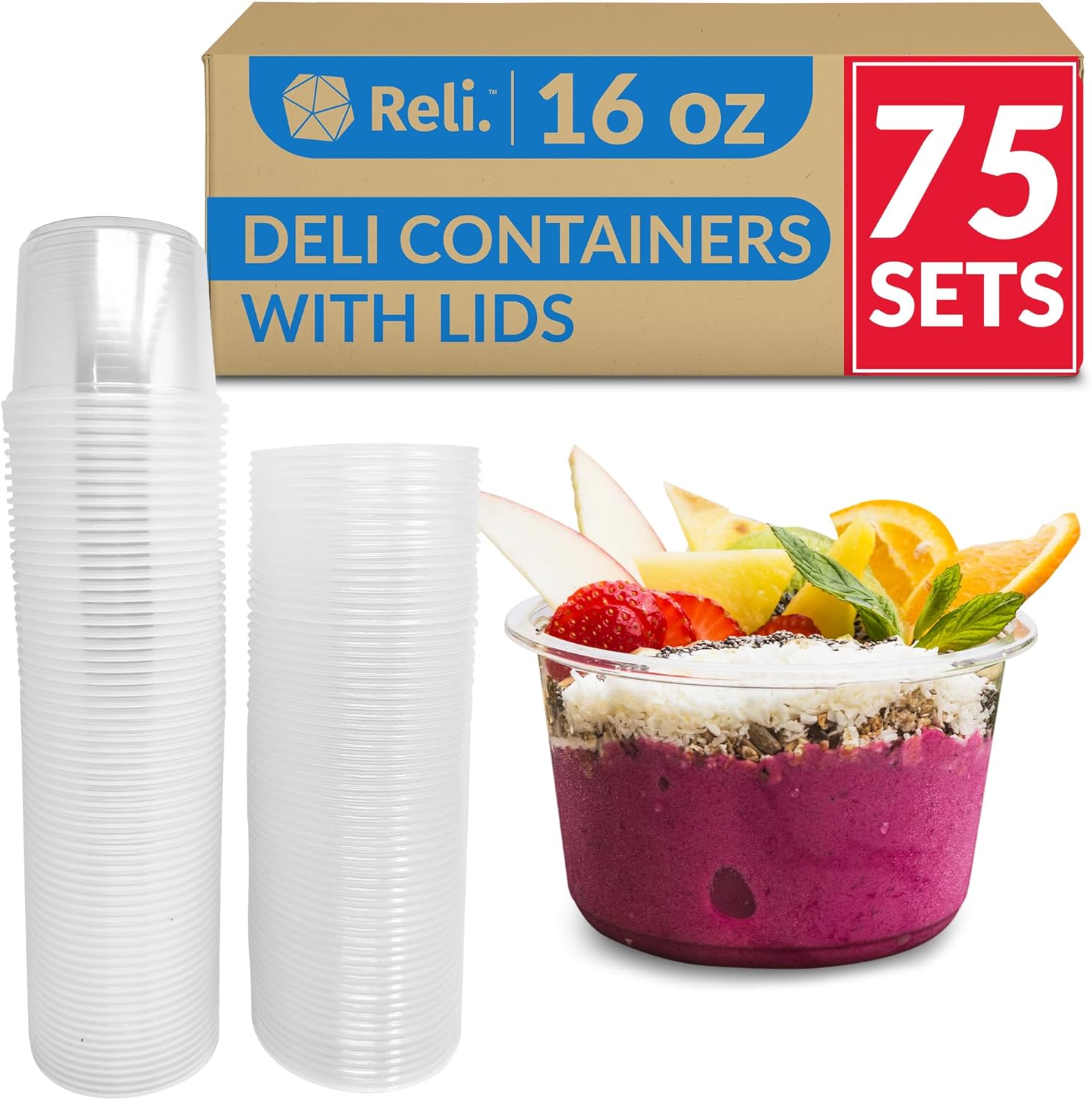 16 Oz Clear Microwaveable Deli Containers With Lids – 48 Sets, BPA Free, Pint Size