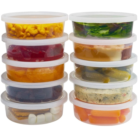 Deli Containers with Lids 8 oz. Leakproof - 24 Pack Plastic Microwavable Clear Food Storage Container/Slime Heavy-Duty Quality, Freezer & Dishwasher Safe