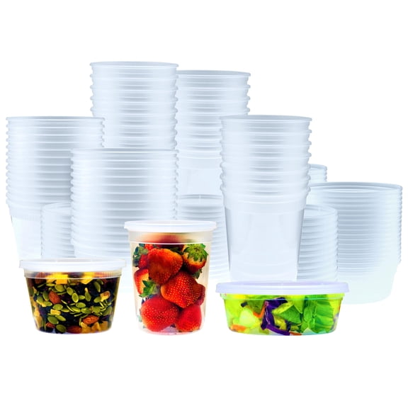 Deli Containers with Lids, Disposable Plastic Lunch Combo 60 Sets, 20 8 oz. & 20 16 oz. & 20 32 oz. Clear Food Storage Containers Leakproof, Plastic Round Freezer Soup Containers for Food
