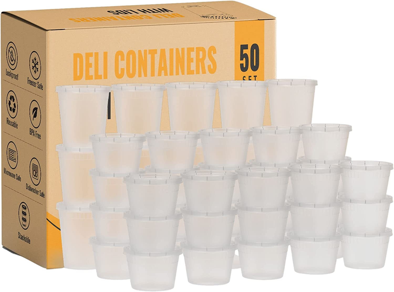 PartyMars 50Set - 12 oz Disposable Plastic Bowls Deli Food Storage Round  White Containers With Leak Proof Lids - Reusable Freezer Containers for  Party