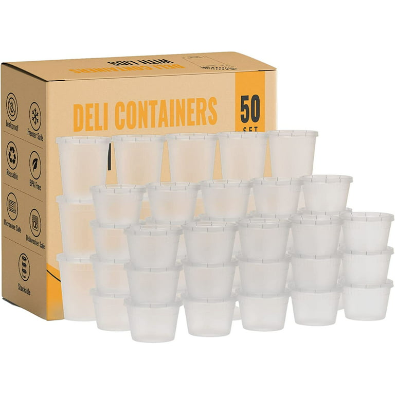 Deli Containers with Lids - Quart Containers with lids - Soup Freezer  Containers, 50-Pack BPA Free 16 oz, 32 oz, Cup Pint Quart