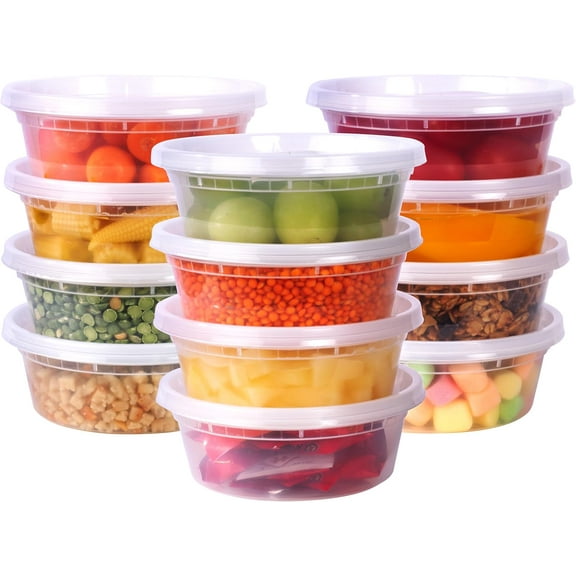 Deli Containers with Lids 8 oz. [24 Sets] Plastic Deli Cups, To Go Food Containers