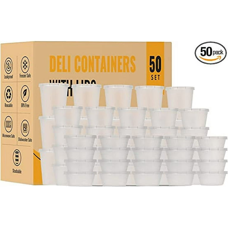 Deli Containers with Lids - Quart Containers with lids - Soup Freezer  Containers | 50-Pack BPA Free 8 oz, 16 oz, 32 oz