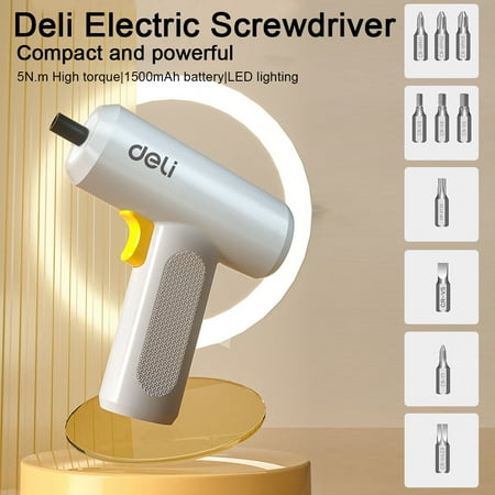 Deli Cordless Screwdriver 3.6V, 1500mAh Rechargable Battery, USB-C charging port. High 5-N.m Torque Cordless Portable Screwdriver with 10 pieces of S2 Steel Bits