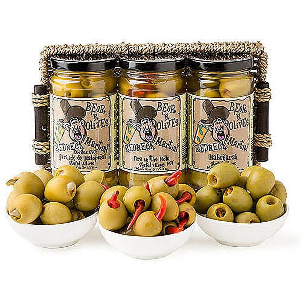 Deli Direct Redneck Martini Spicy Olives Gift Basket, 12 oz, 3 count