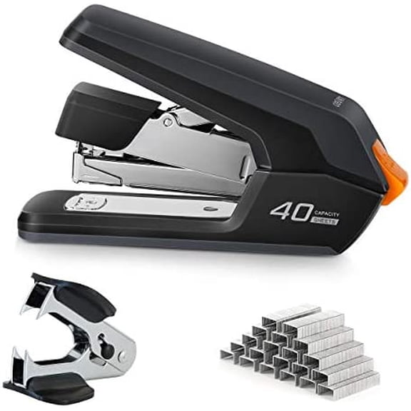 Deli Effortless Desktop Stapler, 40 Sheet Capacity, One Finger Touch Stapling, Easy to Load Ergonomic Heavy Duty Stapler, Includes 1500 Staples and Staple Remover$$Office