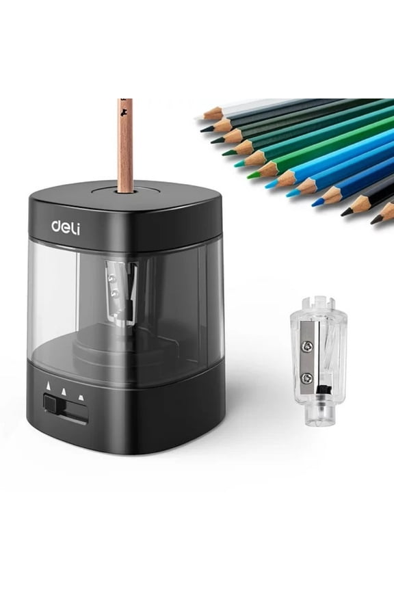 Electric & Battery Pencil Sharpener, Automatic with Adjustable Thickness, Black