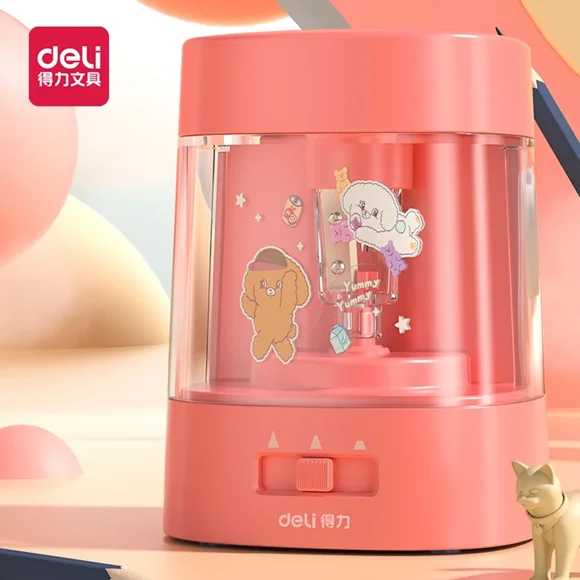 Deli Electric Pencil Sharpener Automatic Sharpener Pencil Battery Operated Sharpener Pencil,Pink
