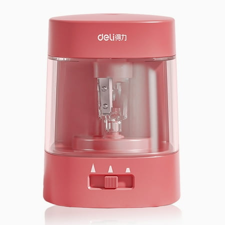 Deli Electric Pencil Sharpener Automatic Sharpener Pencil Sharpening Machine, Battery Operated, Pink
