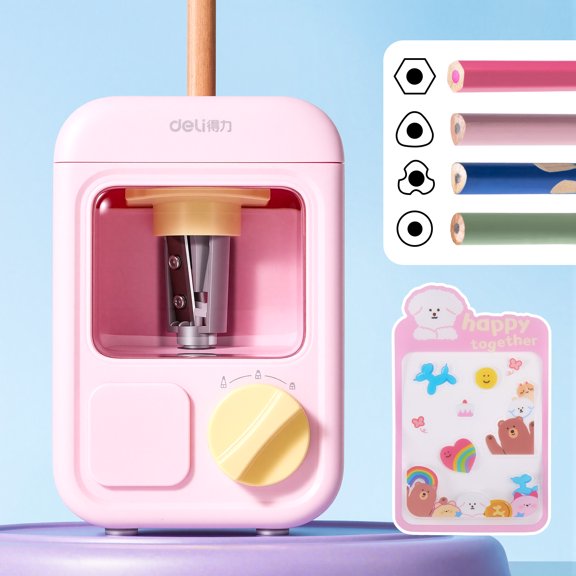 Deli Electric Pencil Sharpener,Dual Power 3-Point Adjustable Sharpness,Heavy Duty Blade, Fast Auto Sharpener for Office, Home Use,Pink