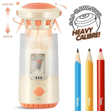 Deli Electric Pencil Sharpener, Fully Automatic Auto in & Out, Rechargeable Hands-Free Pencil Sharpener for 6.9-10.8mm, Home, Classroom, Battery Operate, Spaceship Styling