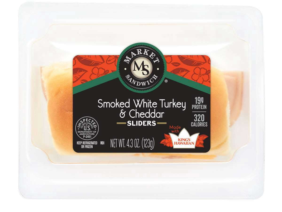 Deli Express Smoked White Turkey and Cheddar Slider, 4.3 Ounce -- 8 per case.