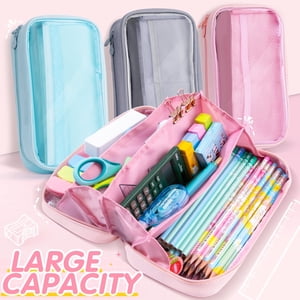 Deli Estuche para lápices para niños, gran capacidad, plegable, con 4 compartimentos, organizador de útiles escolares para estudiantes, adolescentes y oficina, rosa