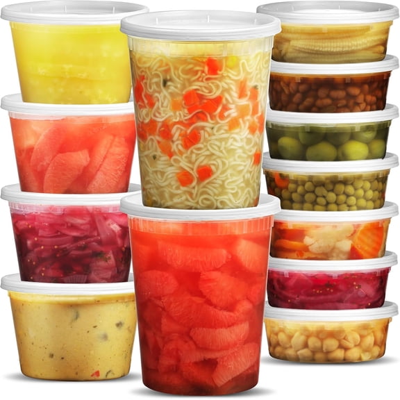 Deli Food Containers with Lids - (24 Pack) 8 Sets of Each Size Oz Cup / 16 Pint 32 Quart Sizes Storage Takeout Meal Prep Storage, BPA-Free, Dishwasher, Microwave Safe