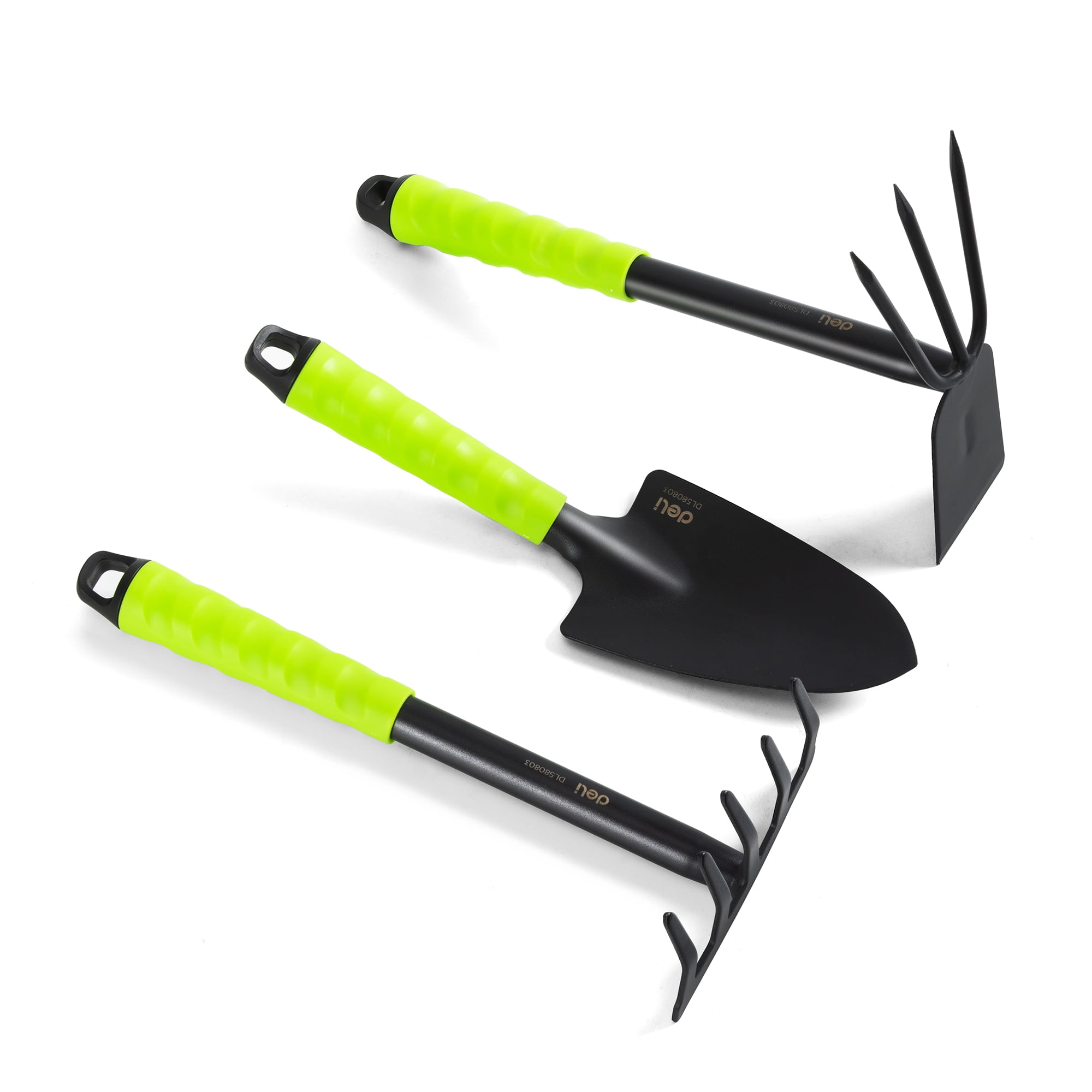 Deli Garden Tools Set 3 Piece Heavy Duty Gardening Hand Tools Kit with Hand Trowel,Hoe and Rake, Delicate Gift for Planting and Maintaining Gardens