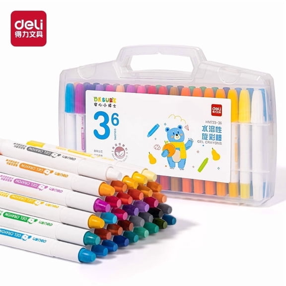 Deli Gel Crayons 36, Rotary Refills for Beginners and Artists, with Storage Case