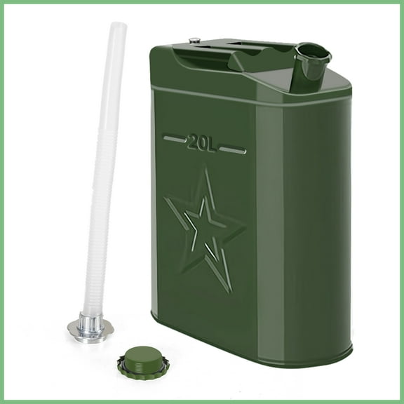 Deli Jerry Fuel Can,Metal Gas Can 5.3 Gallon / 20 L, 5 Gallon Gas Cans for Gasoline, Trucks Cars Motorcycle Equipment,Green,1 Pack