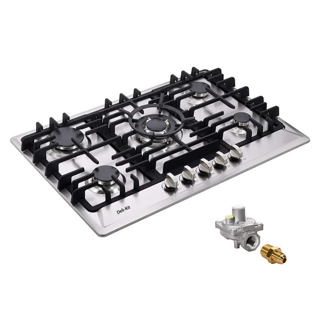 DeliKit 30 Inch Gas Cooktops NG/LPG Sealed 5 Burners Gas Stovetop DropIn Stainless Steel Gas