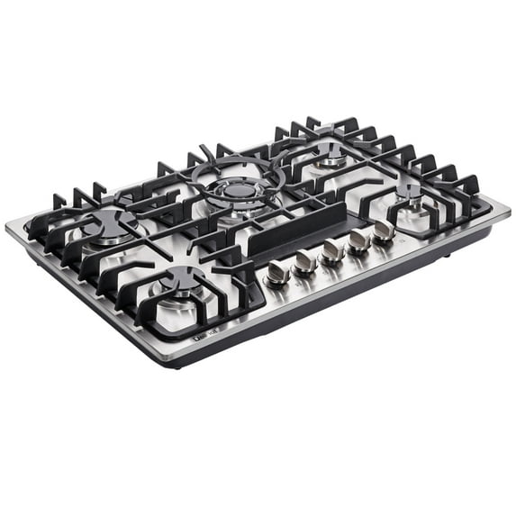 Deli-Kit 30 inch Gas Cooktop Stainless Steel 5 Burners Stovetop LPG/NG Convertible Built-In Gas Hob DK257-A03