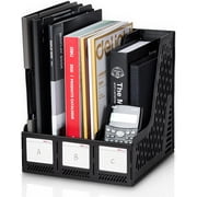 Deli Magazine File Book Holder Desktop Organizer, Plastic, 3 Compartments, Black