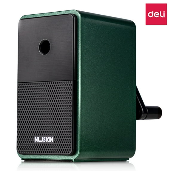 Deli Manual Pencil Sharpener Pencil Sharpening Machine Hand Crank Pencil Sharpener with Stronger Helical Blade to Fast Sharpen, Metal Green